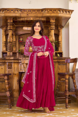 Elegant Pink Color Embroidery Sequence Work Saharara Suit