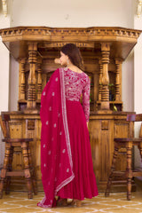 Elegant Pink Color Embroidery Sequence Work Saharara Suit