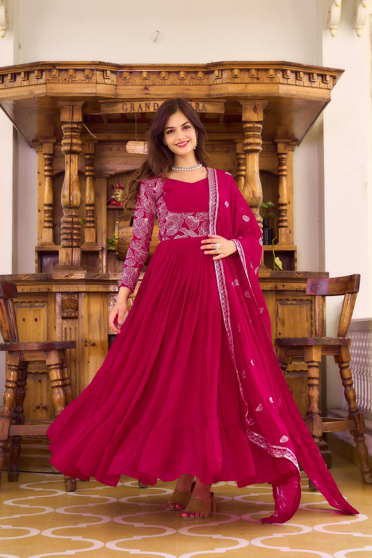 Elegant Pink Color Embroidery Sequence Work Saharara Suit