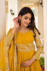 Elegant Yellow Color Embroidery Sequence Work Saharara Suit