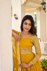 Elegant Yellow Color Embroidery Sequence Work Saharara Suit