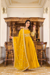 Elegant Yellow Color Embroidery Sequence Work Saharara Suit