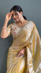 Blissful Mustard Color Burberry Silk Handwork Border Saree