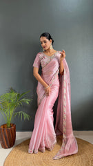 Blissful Baby Pink Color Burberry Silk Handwork Border Saree