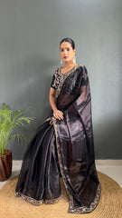 Blissful Black Color Burberry Silk Handwork Border Saree