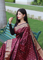 Beautiful Golden Zari Weave Maroon Silk Saree