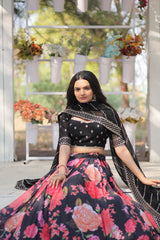 Presenting Flower Print With Work Black Color Lehenga Choli