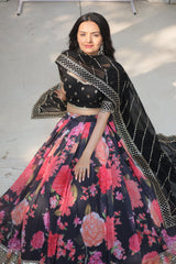 Presenting Flower Print With Work Black Color Lehenga Choli