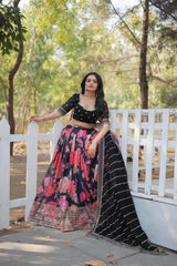 Presenting Flower Print With Work Black Color Lehenga Choli