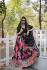 Presenting Flower Print With Work Black Color Lehenga Choli