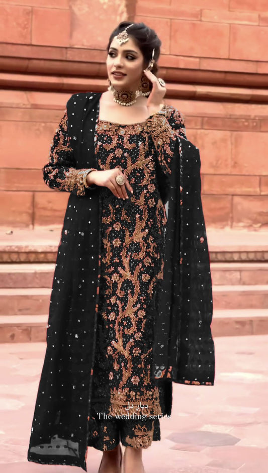 Ceremony Wear Sequence Work Black Color Kurti Set With Dupatta