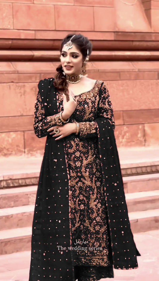 Ceremony Wear Sequence Work Black Color Kurti Set With Dupatta