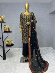 Ceremony Wear Sequence Work Black Color Kurti Set With Dupatta