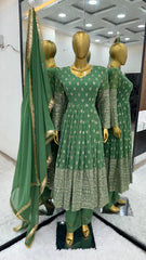 Shining Sequence Work Green Color Gown With Dupatta