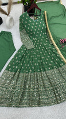 Shining Sequence Work Green Color Gown With Dupatta