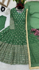 Shining Sequence Work Green Color Gown With Dupatta