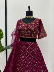 Festive Wear Sequence Work Maroon Color Lehenga Choli