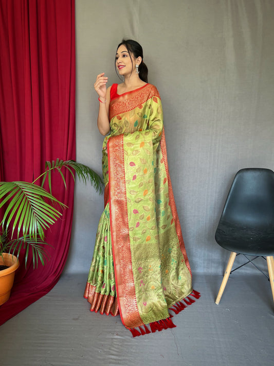 Festive Wear Tissue Silk Zari Weaving Pista Color Saree