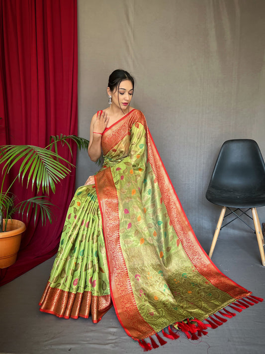 Festive Wear Tissue Silk Zari Weaving Pista Color Saree