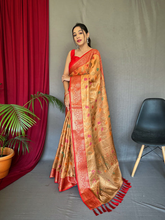 Festive Wear Tissue Silk Zari Weaving Mustard Color Saree