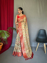 Festive Wear Tissue Silk Zari Weaving Beige Color Saree