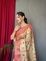 Festive Wear Tissue Silk Zari Weaving Beige Color Saree