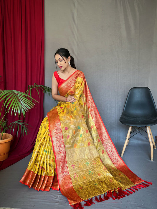 Festive Wear Tissue Silk Zari Weaving Yellow Color Saree