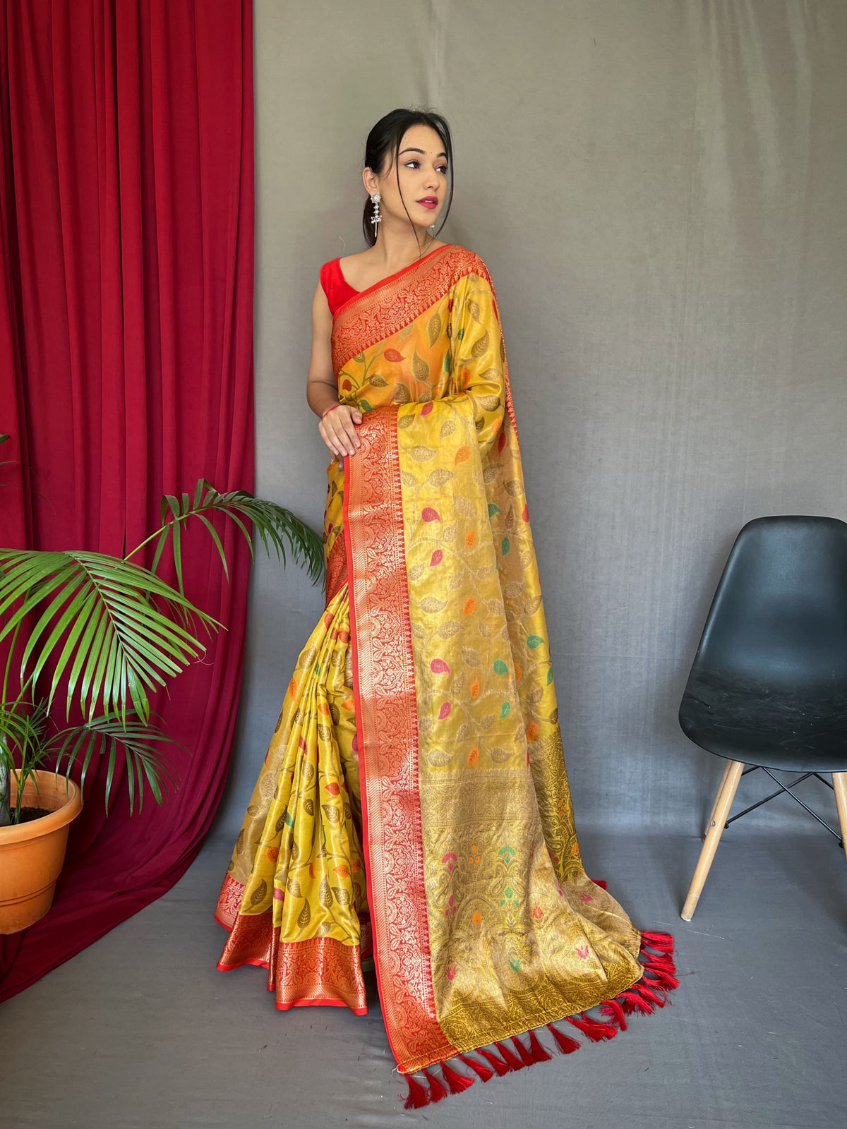 Festive Wear Tissue Silk Zari Weaving Yellow Color Saree