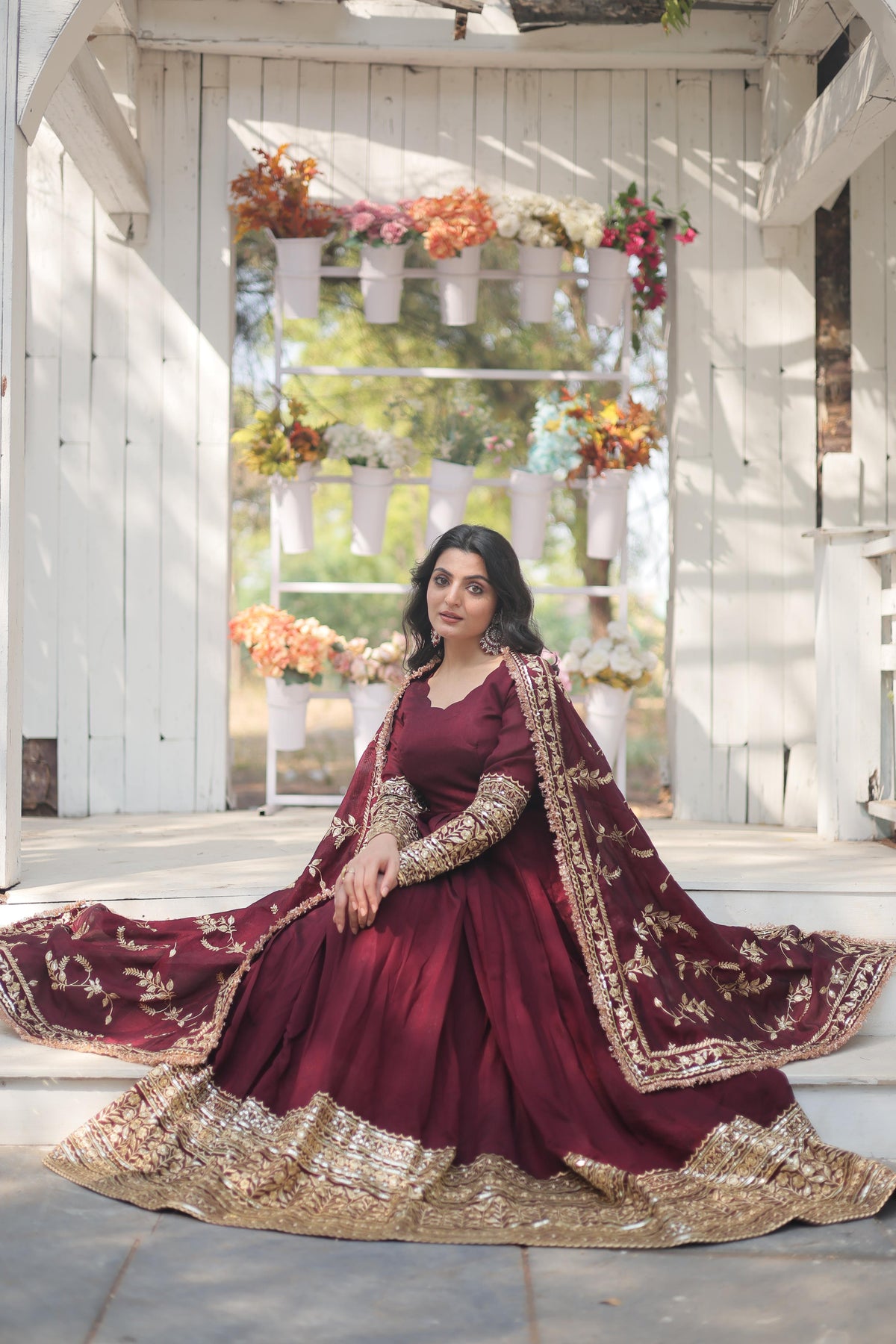 Blissful Vichitra Shimmer Embroidered Work Maroon Color Gown