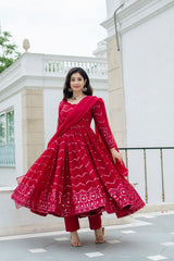 Designer Embroidery Work Red Color Anarkali Gown