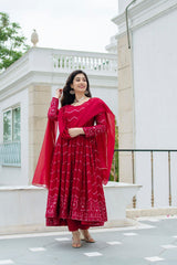 Designer Embroidery Work Red Color Anarkali Gown