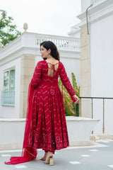 Designer Embroidery Work Red Color Anarkali Gown