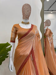 Gorgeous Peach Color Burberry Silk Sequence Work Saree