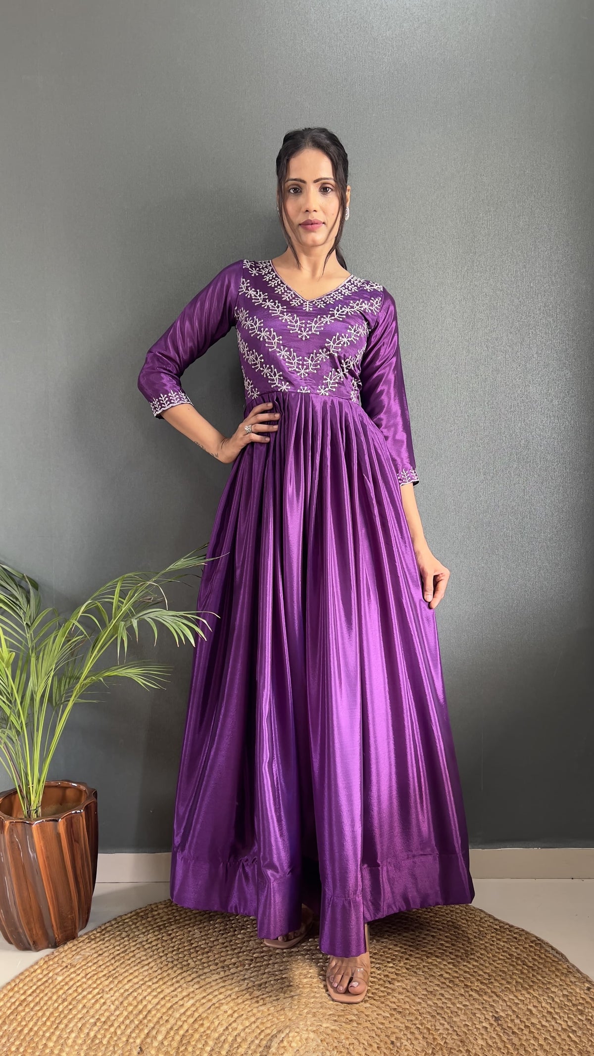 Luxuriant Threads & Sequence Work Purple Color Long Gown