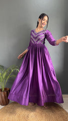 Luxuriant Threads & Sequence Work Purple Color Long Gown