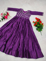 Luxuriant Threads & Sequence Work Purple Color Long Gown