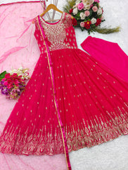 Festive Wear Georgette Pink Color Heavy Work Long Anarkali Gown