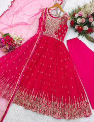 Festive Wear Georgette Pink Color Heavy Work Long Anarkali Gown