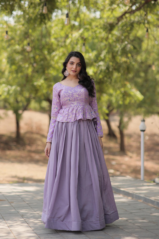 Demanding Lavender Color Plain Lehenga With Sequence Work Top