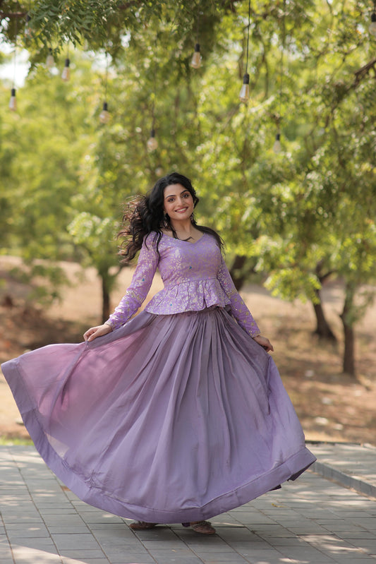 Demanding Lavender Color Plain Lehenga With Sequence Work Top