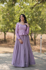 Demanding Lavender Color Plain Lehenga With Sequence Work Top