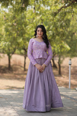 Demanding Lavender Color Plain Lehenga With Sequence Work Top