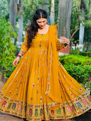 Pretty Embroidery Work Yellow Georgette Anarkali Gown