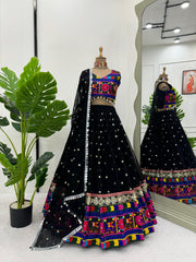 Blissful Georgette Mirror Work Black Color Navratri Lehenga Choli