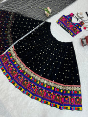 Blissful Georgette Mirror Work Black Color Navratri Lehenga Choli