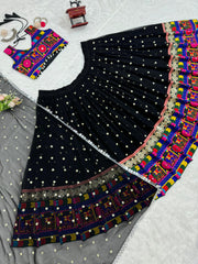 Blissful Georgette Mirror Work Black Color Navratri Lehenga Choli