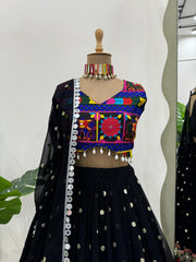 Blissful Georgette Mirror Work Black Color Navratri Lehenga Choli