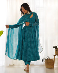 Graceful Georgette Leheriya Print Anarkali Sky Blue Color Gown With Dupatta