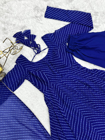 Graceful Georgette Leheriya Print Anarkali Blue Color Gown With Dupatta