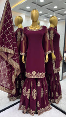 Fabulous Georgette Maroon Color Sharara Suit